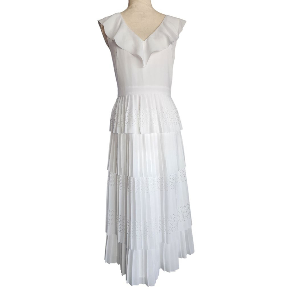 Banana Republic White Laser Cut Ruffle Tier Midi Dress Women's 2 - Picture 3 of 16